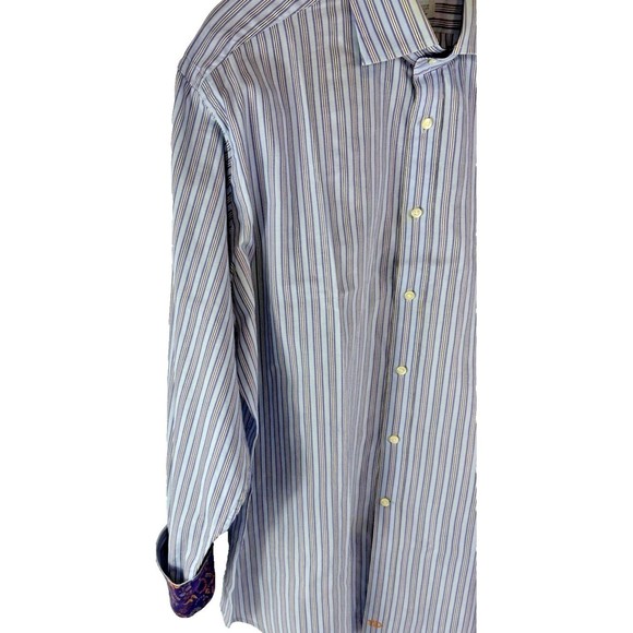 Thomas Dean Men's Size XL  Blue Stripe Button Up Shirt‎ Flip Cuffs Long Sleeve - Picture 3 of 9